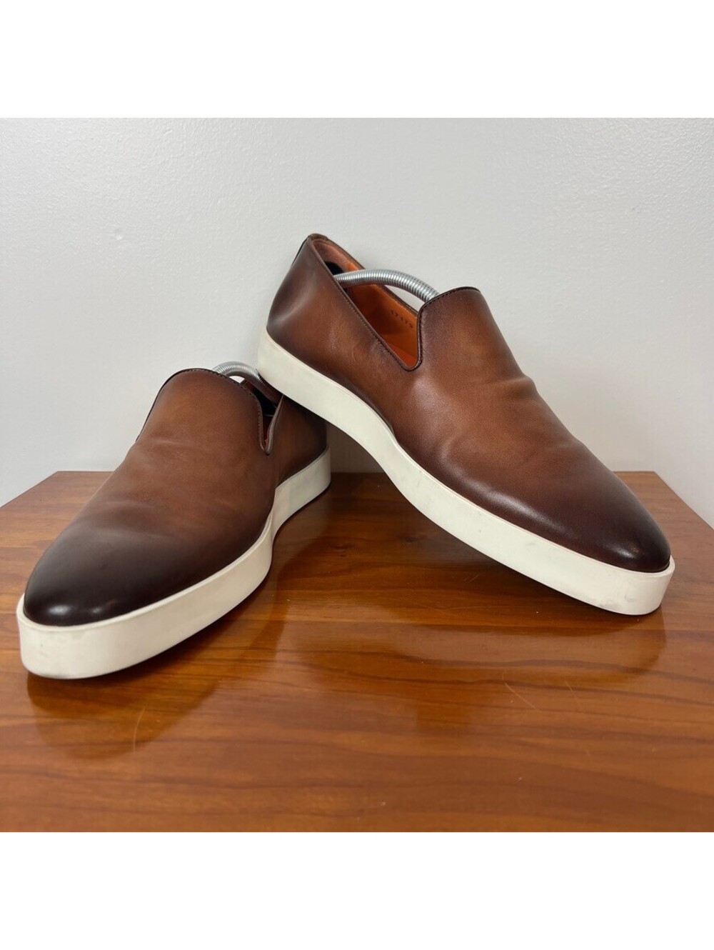 Santoni Brown Leather Slip On Sneakers Loafers Men’s US 9 Made in Italy NWT